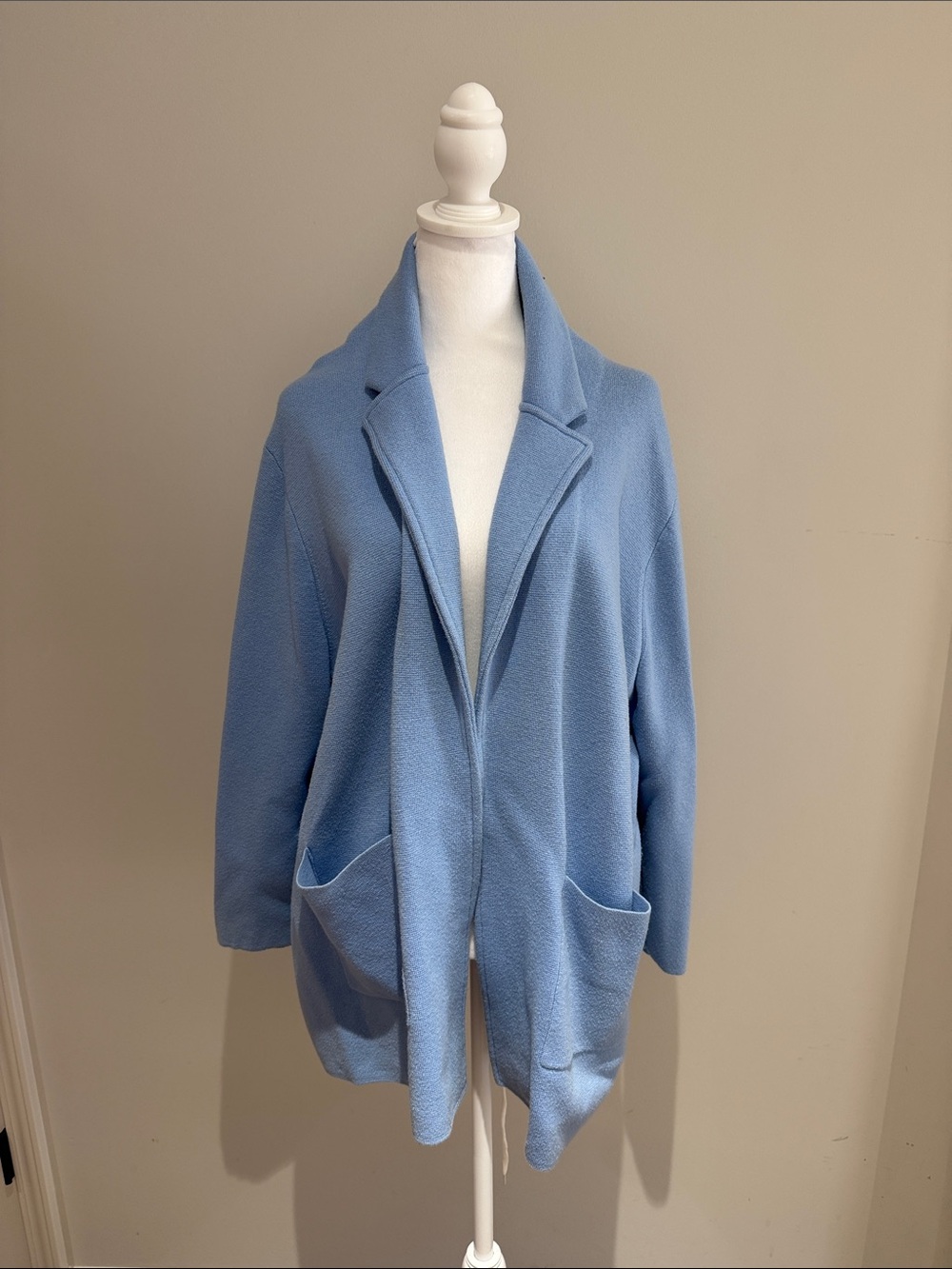 J Crew Sweater Blazer Light Blue Open Front Cardigan with Pockets 2X